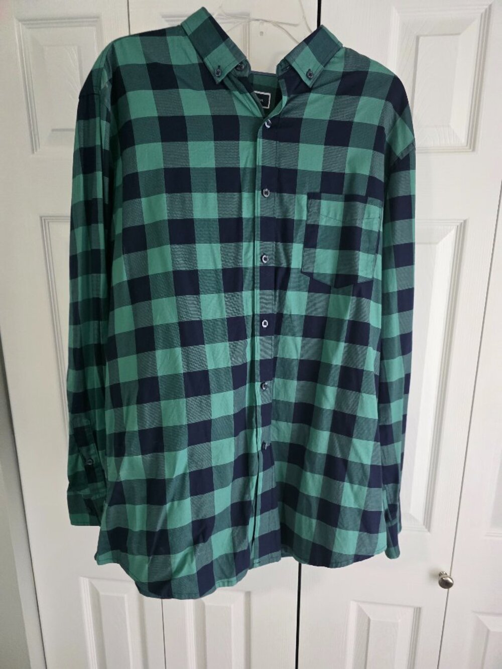 Club Room Men's XL Green Navy Buffalo Plaid Long Sleeve Button Down Shirt